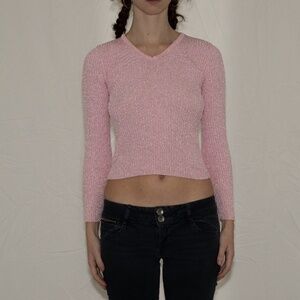 vintage Y2k pink v neck sweater rave city size medium nylon